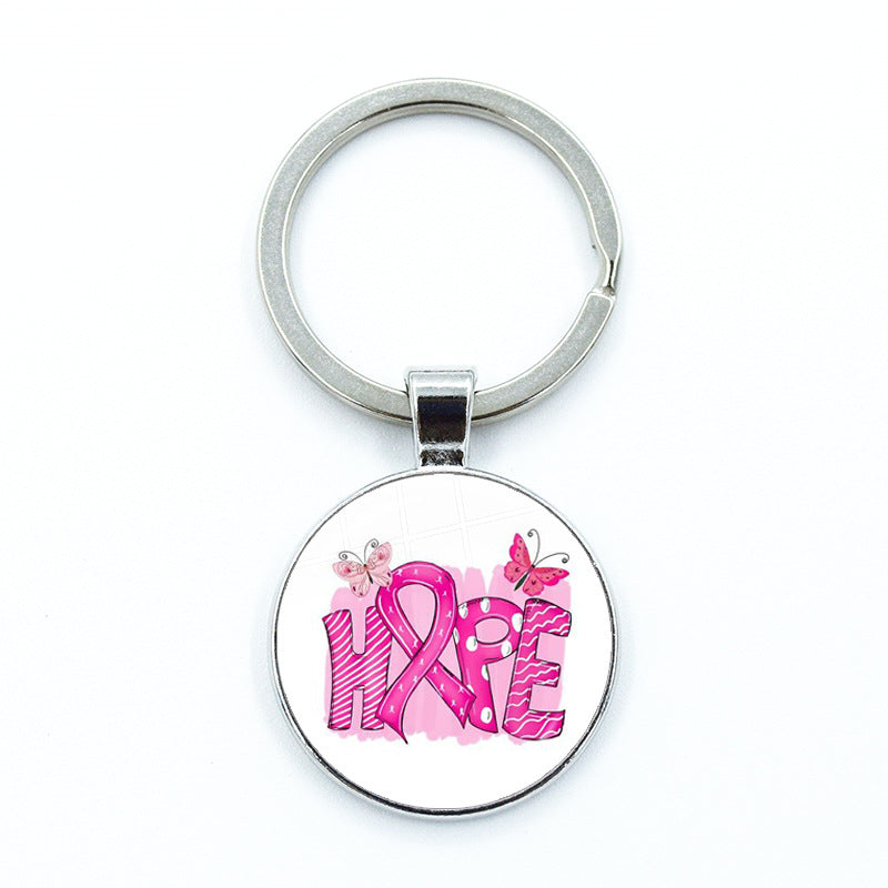 Wholesale Care Breast Cancer Vermicelli with Zinc Alloy Key Chain